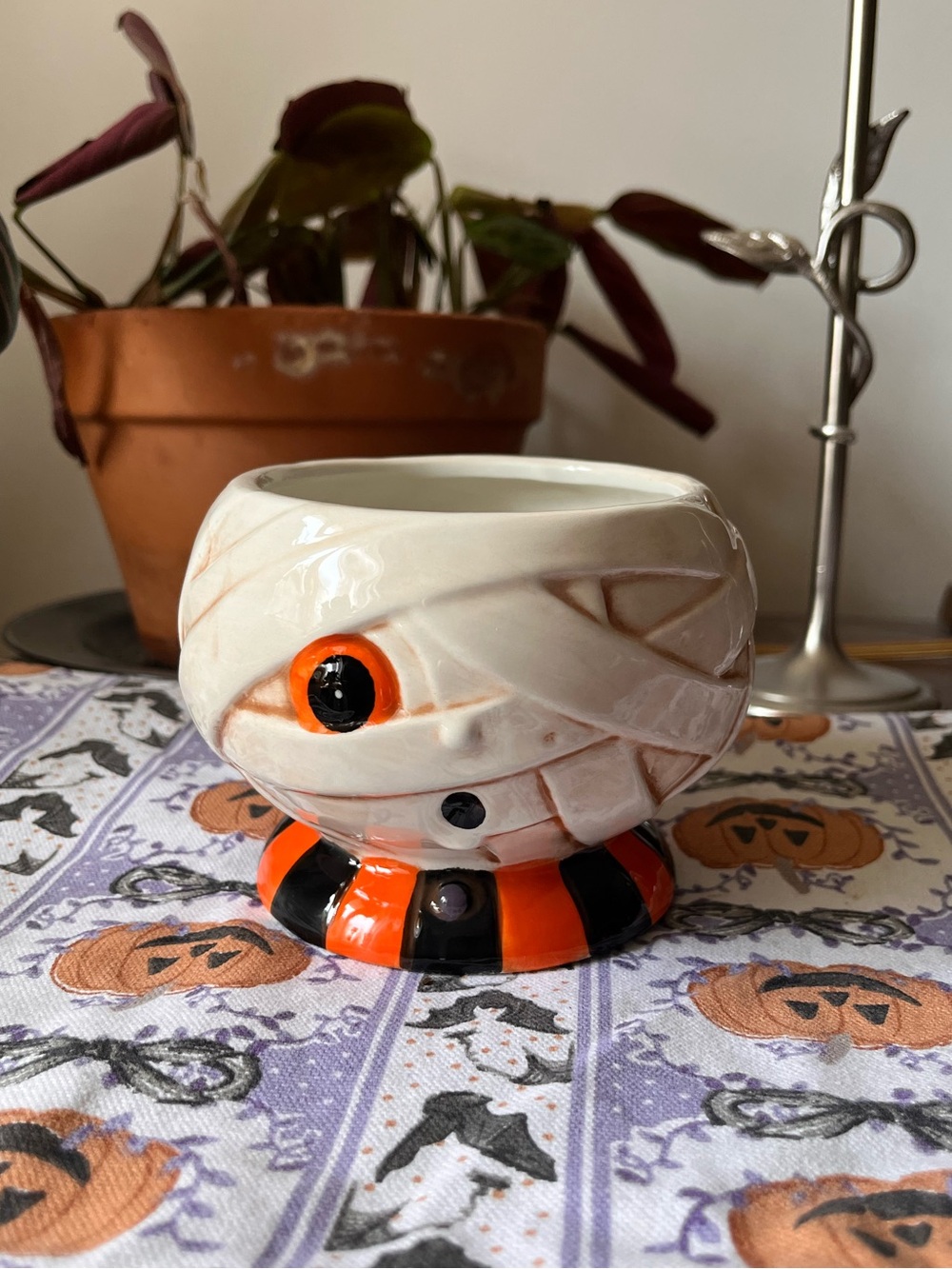 Johanna Parker Mummy Ceramic Candy Bowl Dish Vintage Inspired Halloween Decor